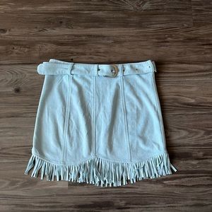 Kittenish Light Blue Fringe Mini Skirt
